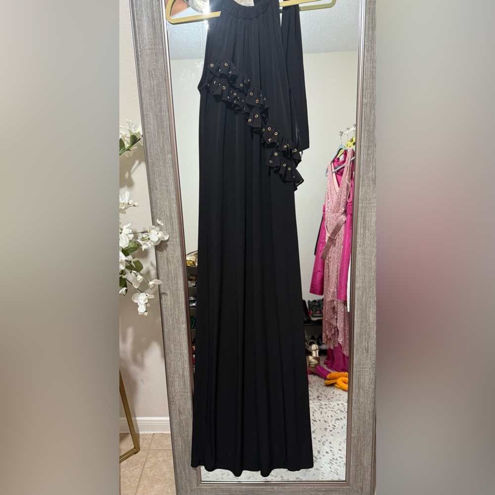 MICHAEL Michael Kors Black One-Shoulder Dress with Gold Details